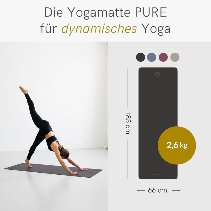 LOTUSCRAFTS® Yogamatte rutschfest, aus Naturkautschuk, universell einsetzbar als Yoga Matte, Sportma