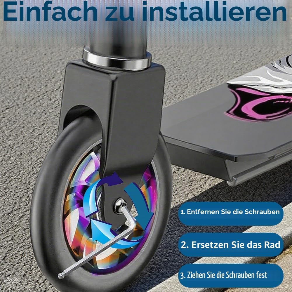 Stunt Scooter Rollen, 2 PCS Ersatzräder für Scooter, 100mm Roller Reifen mit ABEC, Aluminium Roller