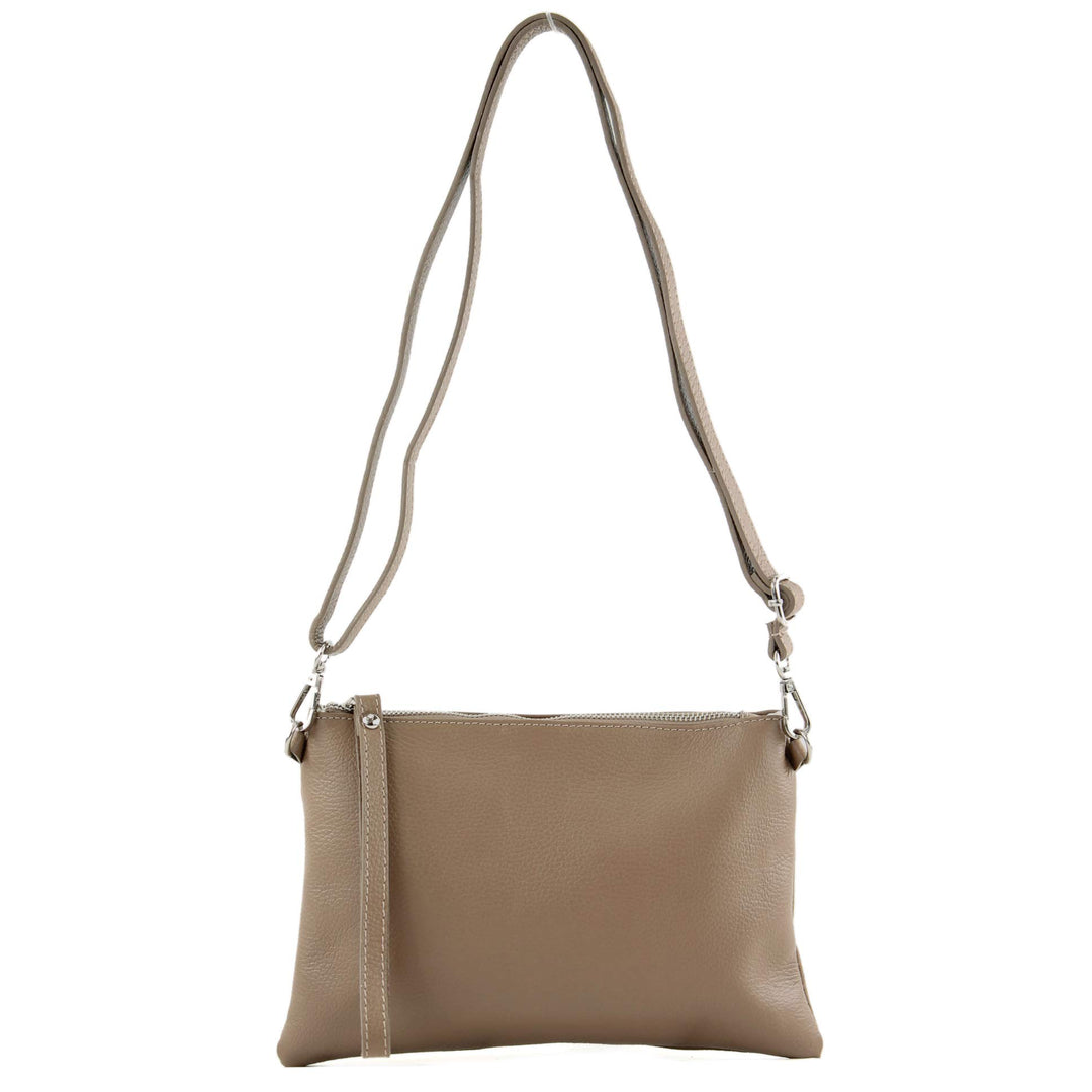 modamoda de - T186 - ital. Clutch Umhängetasche Leder Medium Blassbraun, Blassbraun