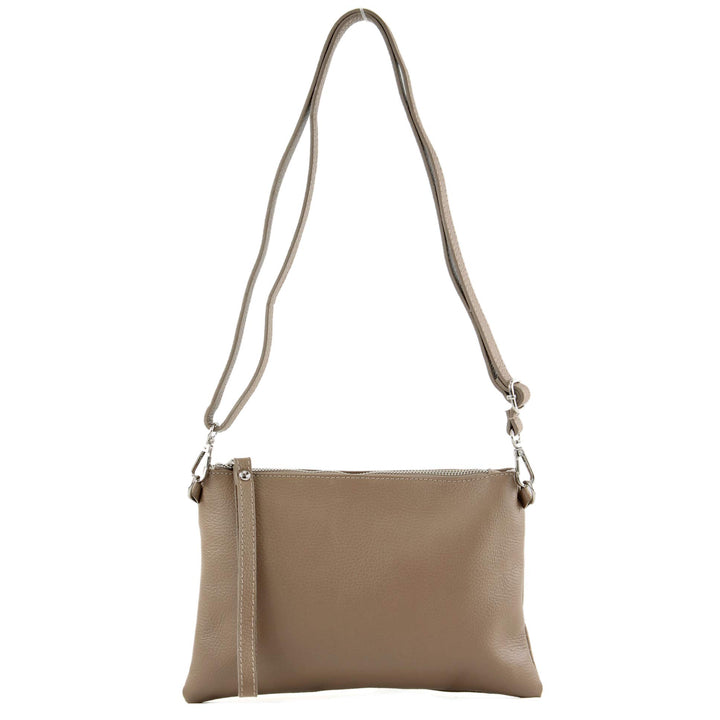modamoda de - T186 - ital. Clutch Umhängetasche Leder Medium Blassbraun, Blassbraun