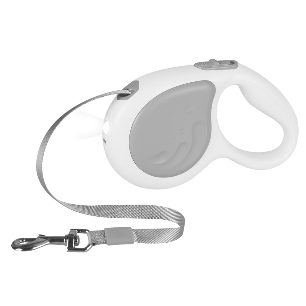 Einziehbare Hundeleine, 4,8m, Robuste Rollleine mit 360°-Drehhaken und LED-Licht, Haustier Leine für
