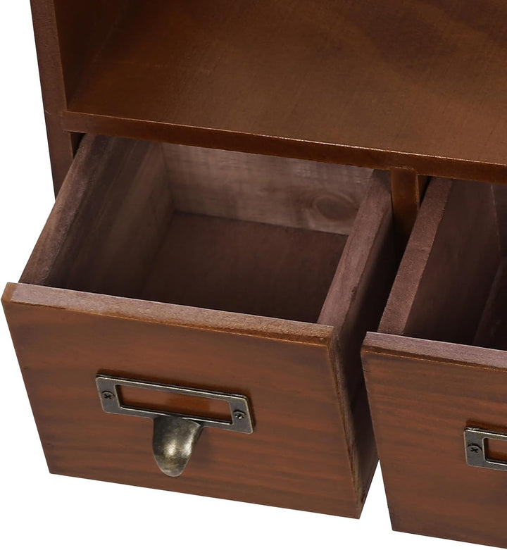 Schreibtisch Organizer Schubladenbox Holz Vintage 38.5*14.5*18.5cm Aufbewahrungsbox Mit 3 Schubladen