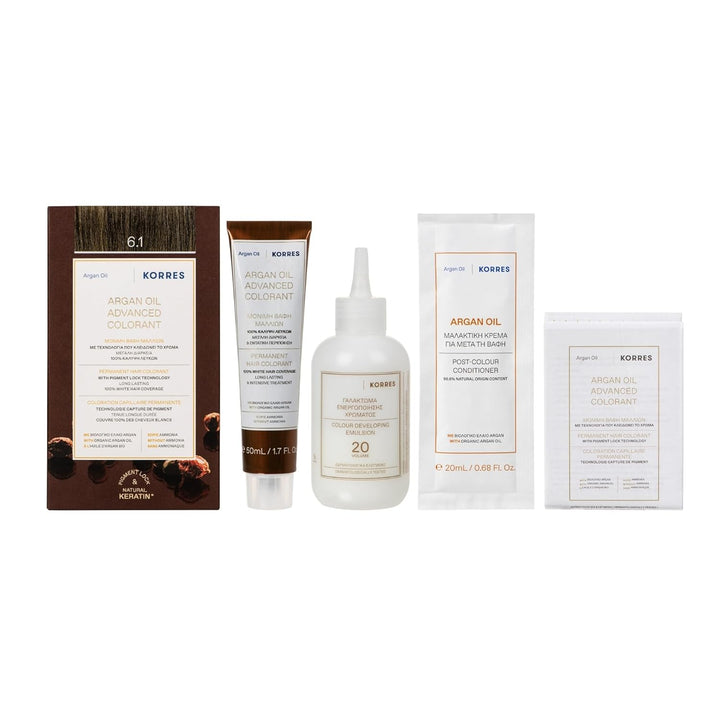 KORRES Argan Oil Colorant – ammoniakfreie Haarfarbe Dunkelblond Asch 6.1 – 100% Grauhaarabdeckung &