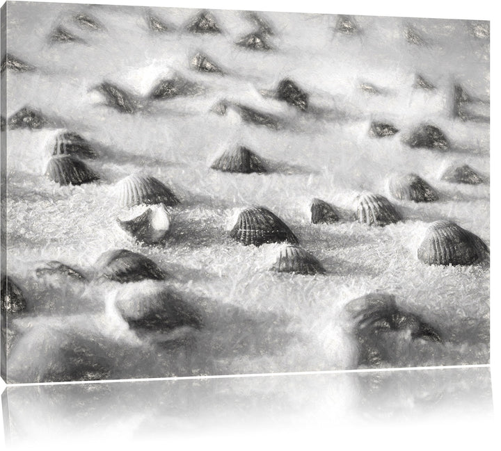 Pixxprint Muscheln im Sand Kunst als Leinwandbild/Grösse: 100x70 / Wandbild/Kunstdruck/fertig bespan