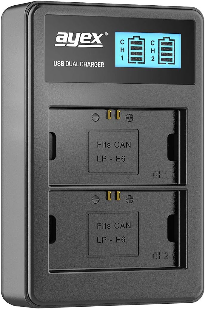 ayex Batteriegriff Kompatibel mit Canon EOS 6D ähnlich BG-E13 + 2X LP-E6N Akku + 1x USB Dual Ladeger