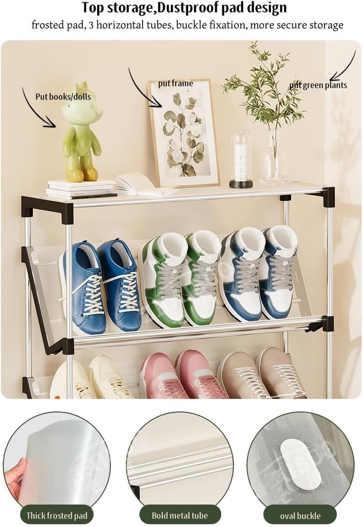 Schuhregal Schrägtes 5 Ebenen, Schuhständer Schmal Hoch, Schuhschrank Metall, Schuhablage Platzspare