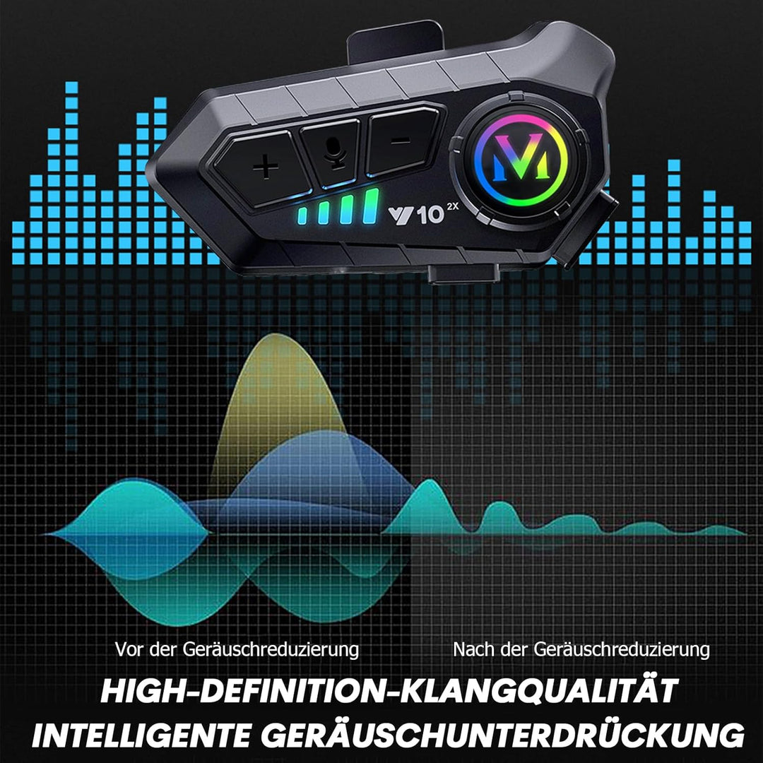 Motorradhelm Headset Bluetooth mit Mikrofon Intercom Motorrad Kommunikationssystem Helm Kopfhörer fü