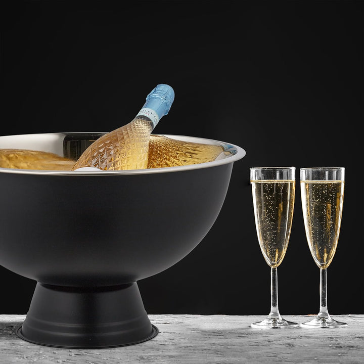 Relaxdays Sektkühler, Edelstahl, H x D: 23,5 x 40 cm, Flaschenkühler für Sekt, Champagner, Wein, XXL