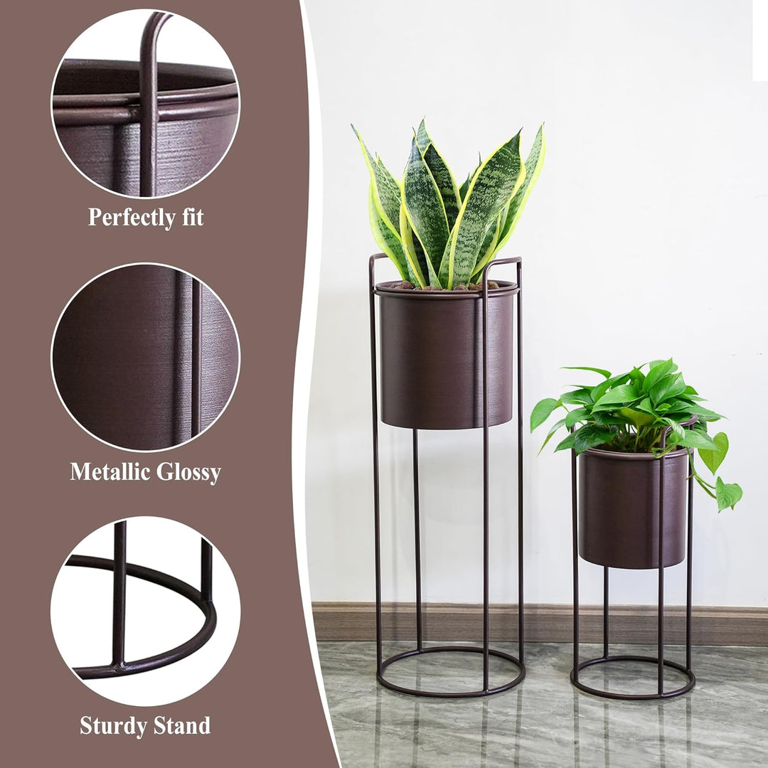 TRIROCKS Set aus 2 Metall-Pflanzständern mit Blumentopf 70 cm & 45 cm Blumenständer für Innen- und A