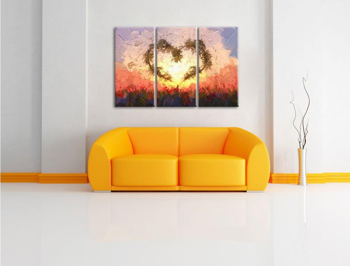 Pixxprint Herz aus Bambus Kunst / 3-Teilig/Gesamtmass 120cm Leinwandbild bespannt auf Holzrahmen/Wan