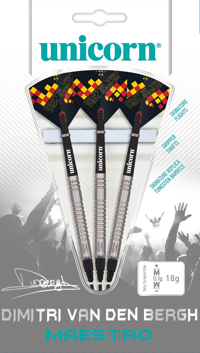 Unicorn Maestro 90% Tungsten-Dimitri Van Den Bergh Dartpfeile mit Stahlspitze 18 g Schwarz/Rot/Orang