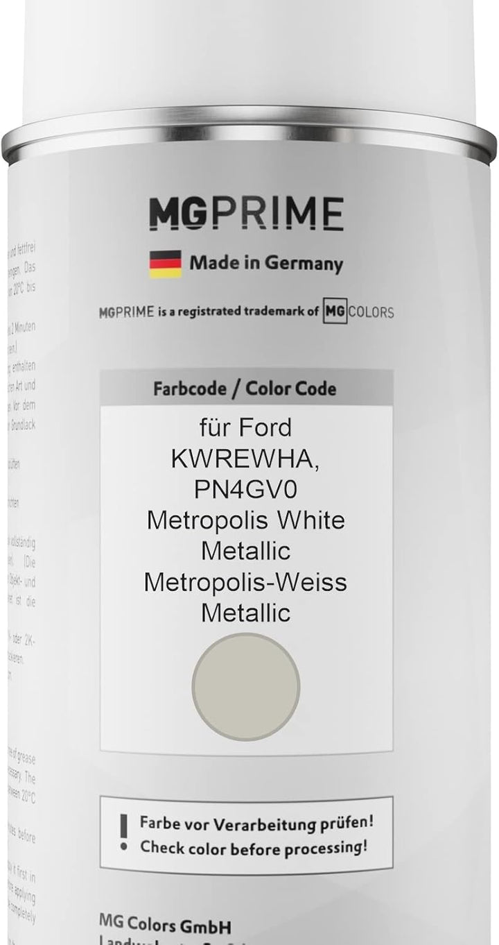 MG PRIME Autolack Sprühdosen Set für Ford KWREWHA / PN4GV0 Metropolis White Metallic/Metropolis-Weis