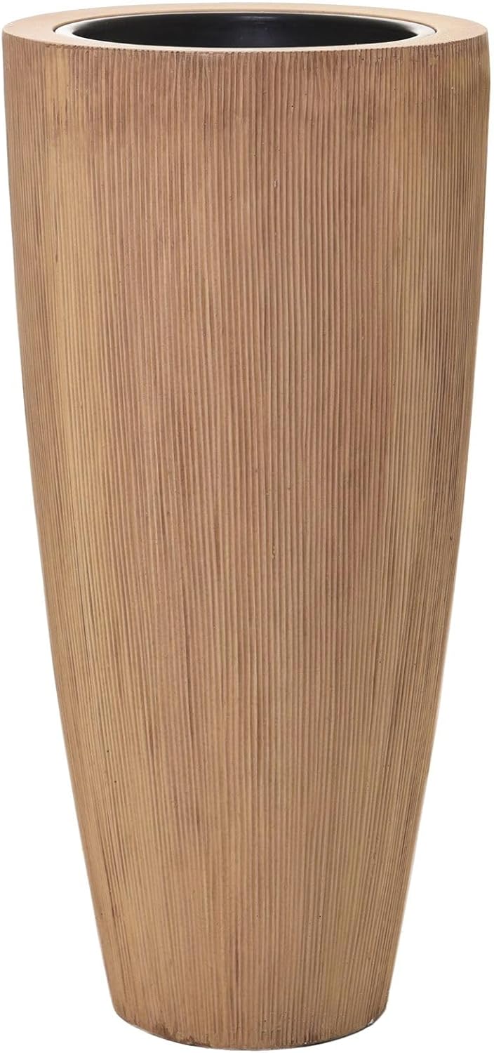 VIVANNO Pflanzkübel Pflanzgefäss Blumenkübel Fiberglas City Beige - 80x37 80x37 cm Beige Geriffelt,