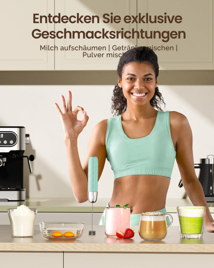 Maestri House Wiederaufladbarer Milchaufschäumer, Elektrischer Hand-Schaumbereiter, Abnehmbarer Edel