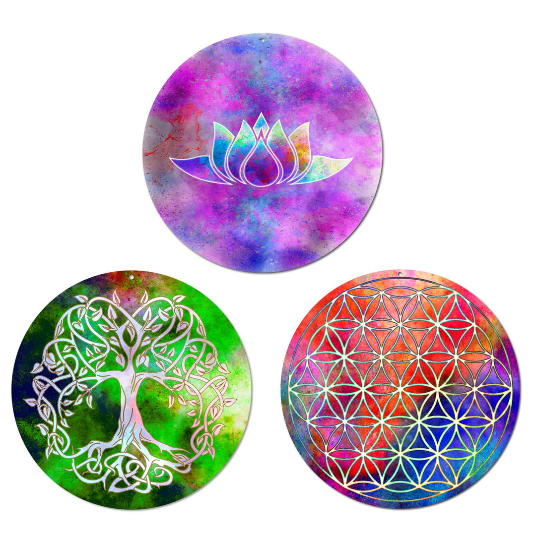 3 Sonnenfänger Ø 20cm " Baum des Lebens " Lotusblume " Blume des Lebens " · Geschenk Idee Weihnachte