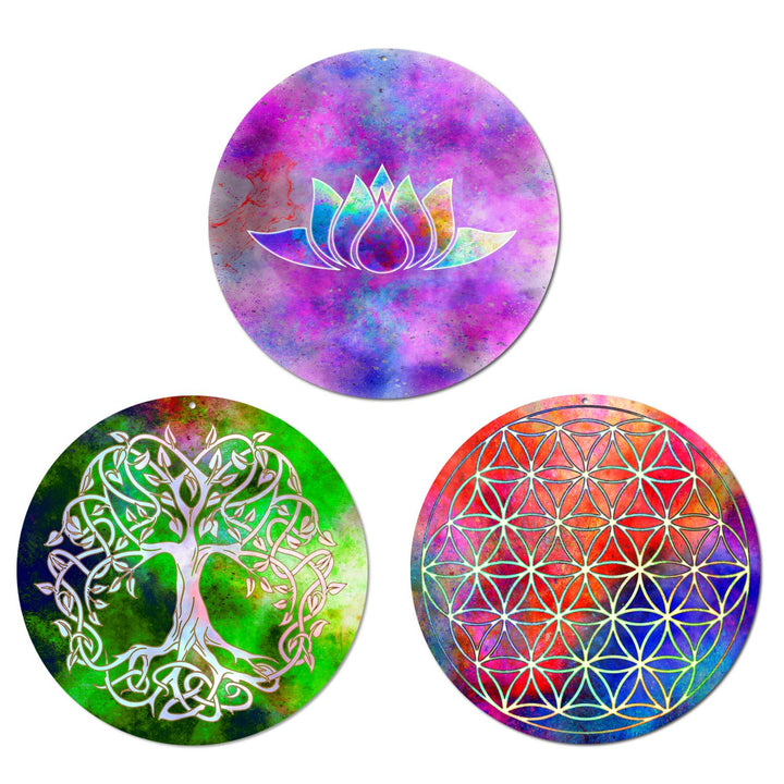3 Sonnenfänger Ø 20cm " Baum des Lebens " Lotusblume " Blume des Lebens " · Geschenk Idee Weihnachte