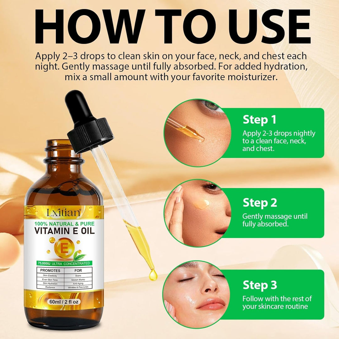 Vitamin E Öl Bio für Kosmetik, Vitamin E Tropfen, 75,000 IU, 100% Reines Natürliches vitamin e Öl fü