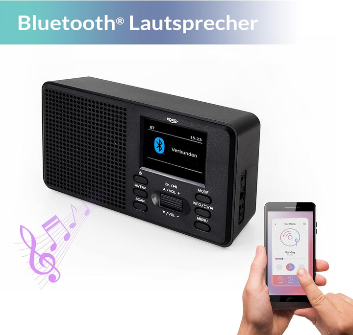 XORO DAB 142 - Tragbares Digitalradio, UKW und DAB+ Empfang, Senderspeicher, RDS-Funktion, Wecker, B