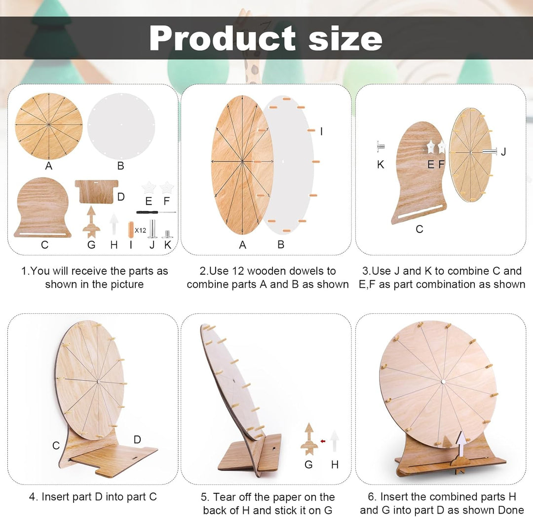 30cm Drehendes Preisrad, Hölzernes Tombola-Drehradspiel mit Ständer Roulette-Rad Löschbares Preis-Ti