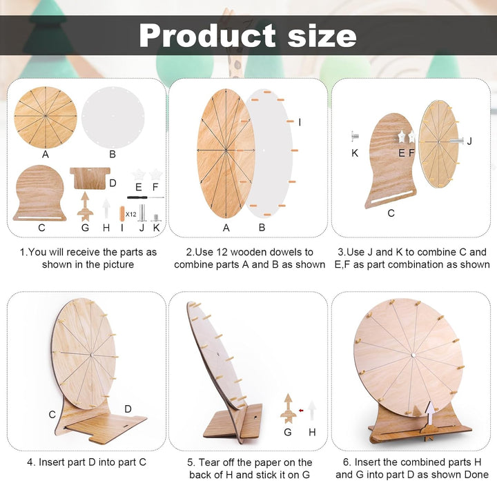 30cm Drehendes Preisrad, Hölzernes Tombola-Drehradspiel mit Ständer Roulette-Rad Löschbares Preis-Ti