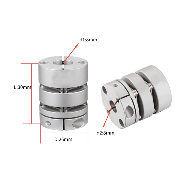 CHANCS D26 L30 Flexible Kupplung von Membranmotorrad 8 mm Bohrung auf schmale Motorwellenklemme 8 mm