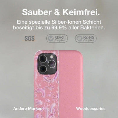 Woodcessories - Antibakterielle Bio Hülle kompatibel mit iPhone 11 Pro Max Hülle pink - Plastikfrei,