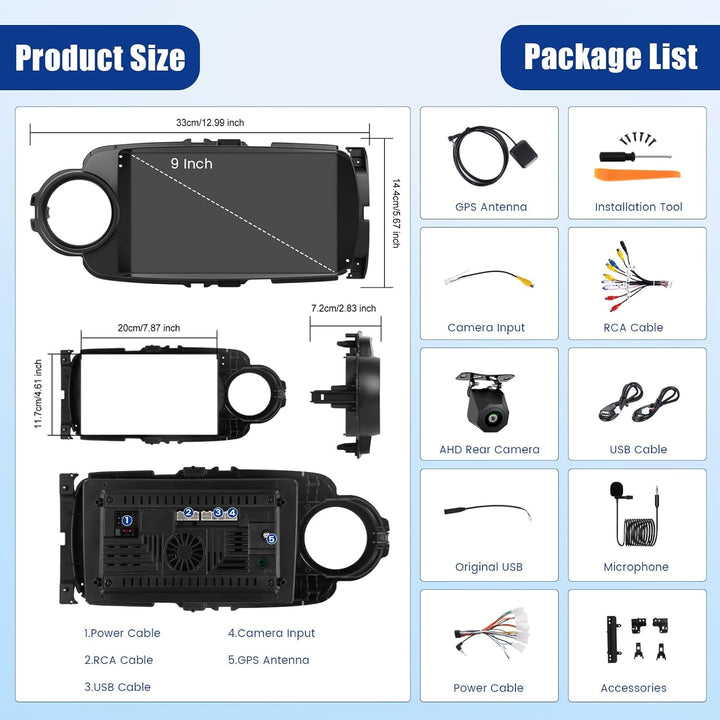 Inefala 4G+128G Android 15 Autoradio für Toyota Yaris 2012-2017, Wireless Carplay & Android Auto, 9"