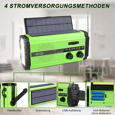 MILFECH Solar Radio, AM/FM Kurbelradio Tragbar Notfallradio mit 5000mAh Wiederaufladbare Batterie, 3