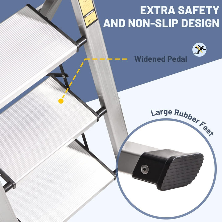 XinSunho Stufenleiter, Klappleiter 5 Stufen mit Ausziehbarem Handlauf, Aluminium Trittleiter, rutsch