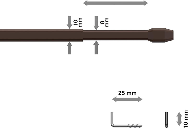 Interdeco Vitragestangen mit Klebehaken/Scheibenstangen Braun (4 Stück), ausziehbar 80-140 cm, 80-14
