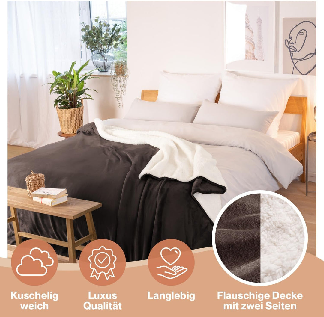 Blumtal Flauschige Sherpa Kuscheldecke – hochwertige Wohndecke, super weiche Fleecedecke als Sofaübe