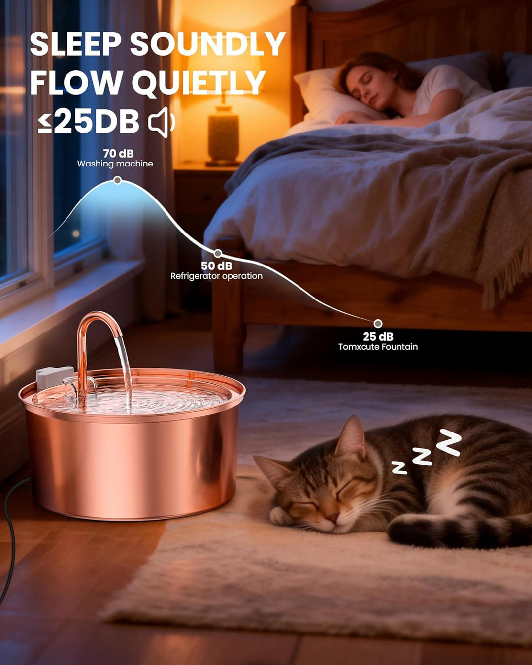 Tomxcute Katzenbrunnen Edelstahl Trinkbrunnen für Katze - 108oz/3.2L Ultra leise Wasserbrunnen für K