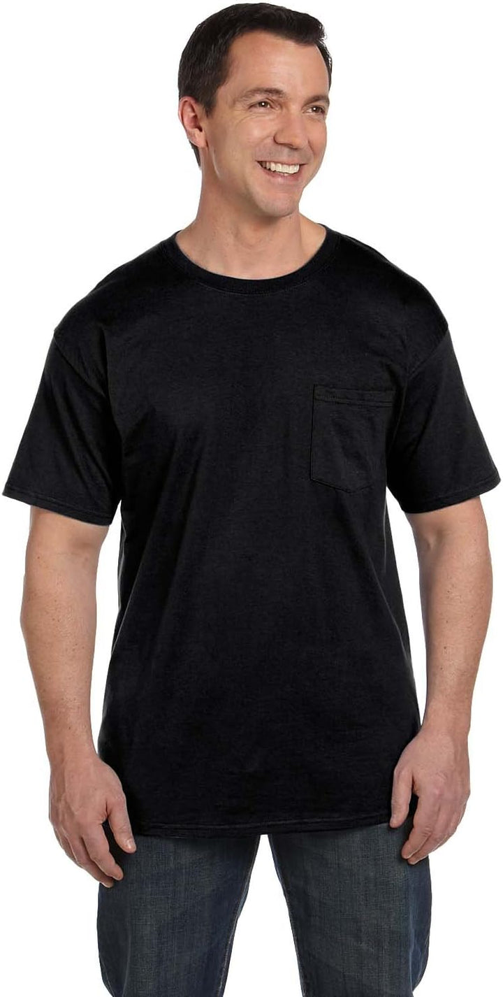 Hanes Herren Kurzarm T-Shirt mit Tasche, 5190, Schwarz, 5190 L