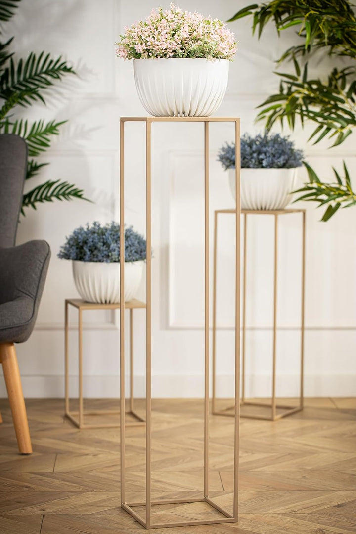 HowHomely Blumenständer Metall Beige 100 cm Hoch - Solider und Robuster Blumenhocker Metall - Pflanz