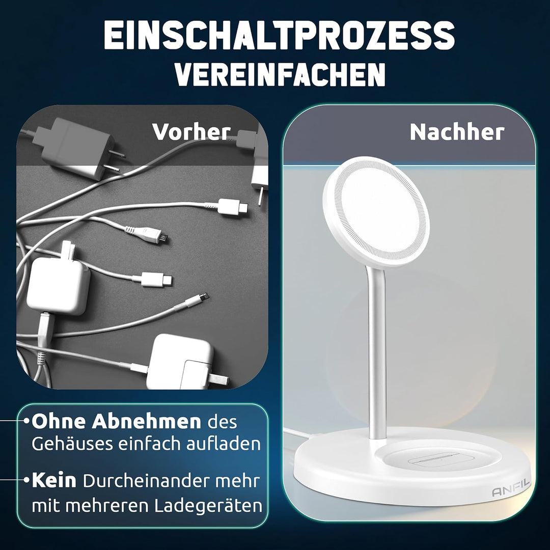 Ladestation 2-in-1 für iPhone 12-17 Serie - Kompatibel mit MagSafe, 15W Wireless Charger - Ladegerät