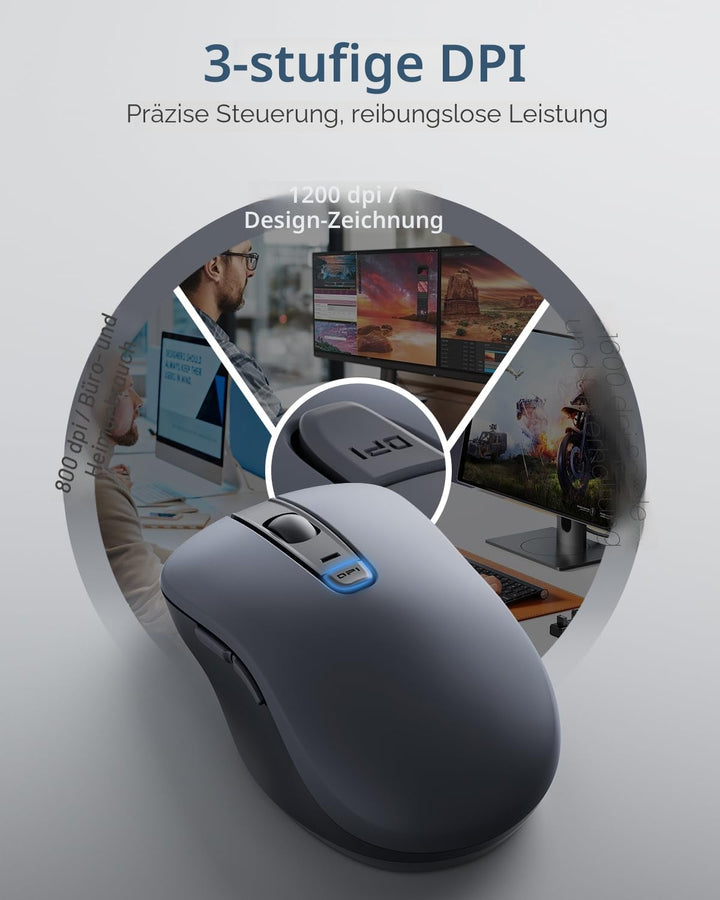 Lenovo Maus kabellos WL300, Wireless Bluetooth Mouse mit leise Klicks, Wireless Computer Mouse,3 Ein