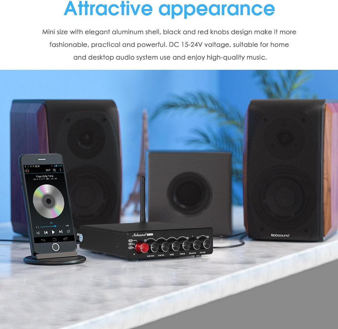 Nobsound NS-14G 2.1 Verstärker, Audio Amplifier, Bluetooth 5.0 HiFi Stereo 200W 2.1-Kanal Subwoofer