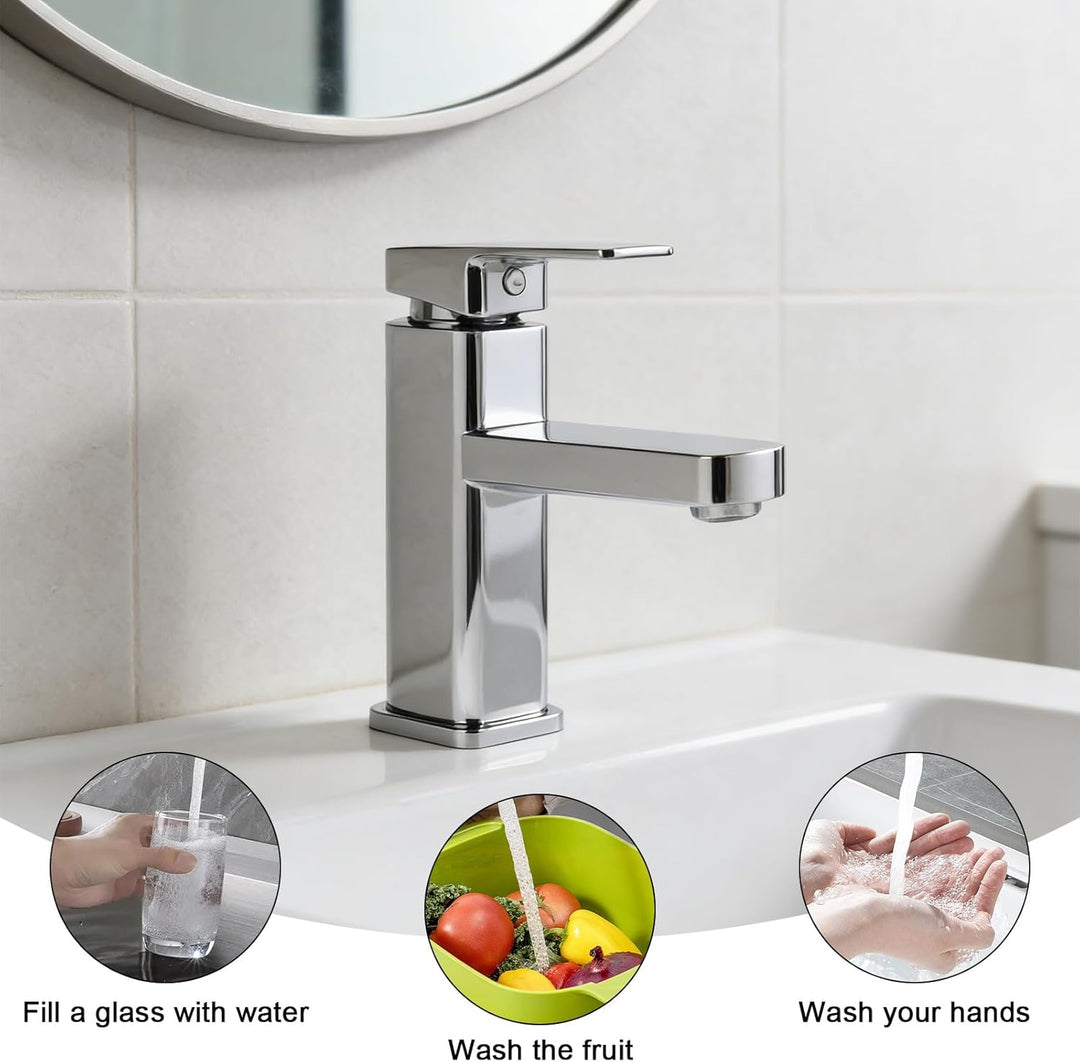 Wasserhahn Bad Waschtischarmatur Armatur Silber Waschtischmischer Warm und Kaltwasserhahn Einhebelmi