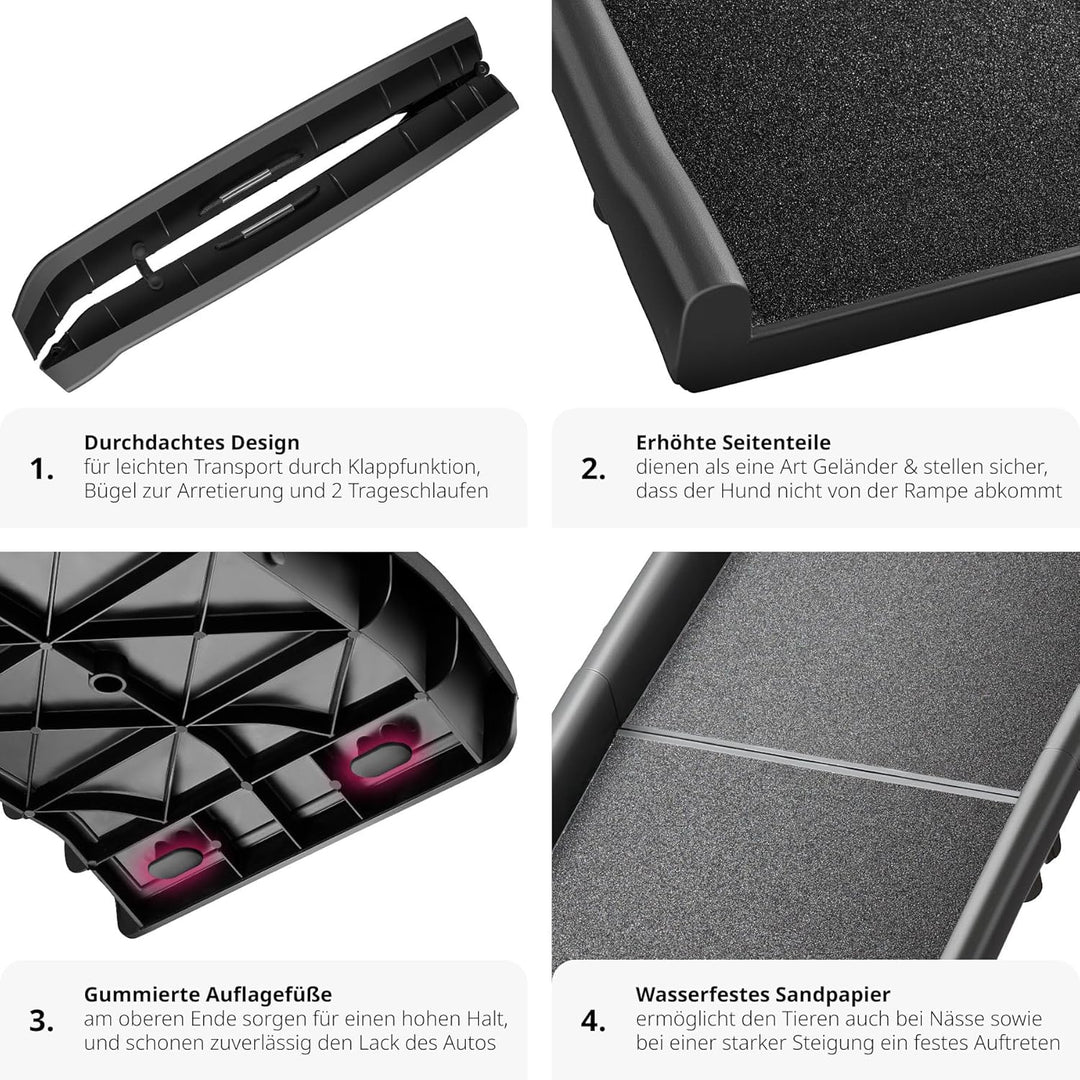 tectake® Hunderampe, klappbar und rutschfest, bis 90kg, Hunderampe Auto mit Kofferraumschutz, Hausti