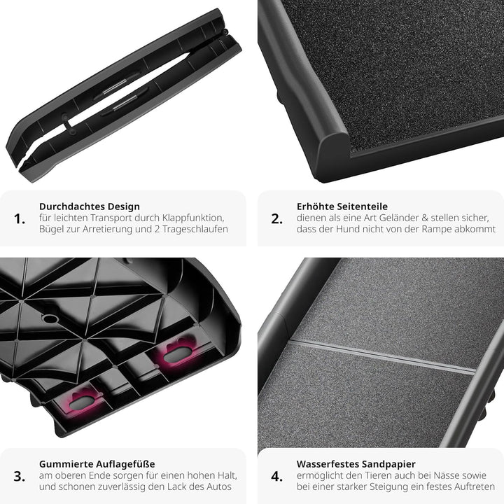 tectake® Hunderampe, klappbar und rutschfest, bis 90kg, Hunderampe Auto mit Kofferraumschutz, Hausti