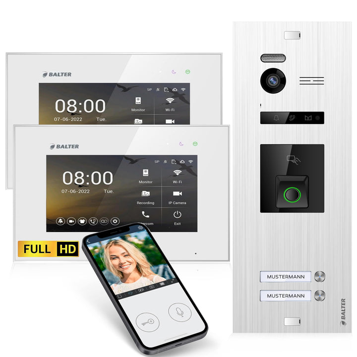Balter EVO-HD Video Türsprechanlage mit Fingerprint, Video Türklingel, Smartphone App, 2 Familienhau