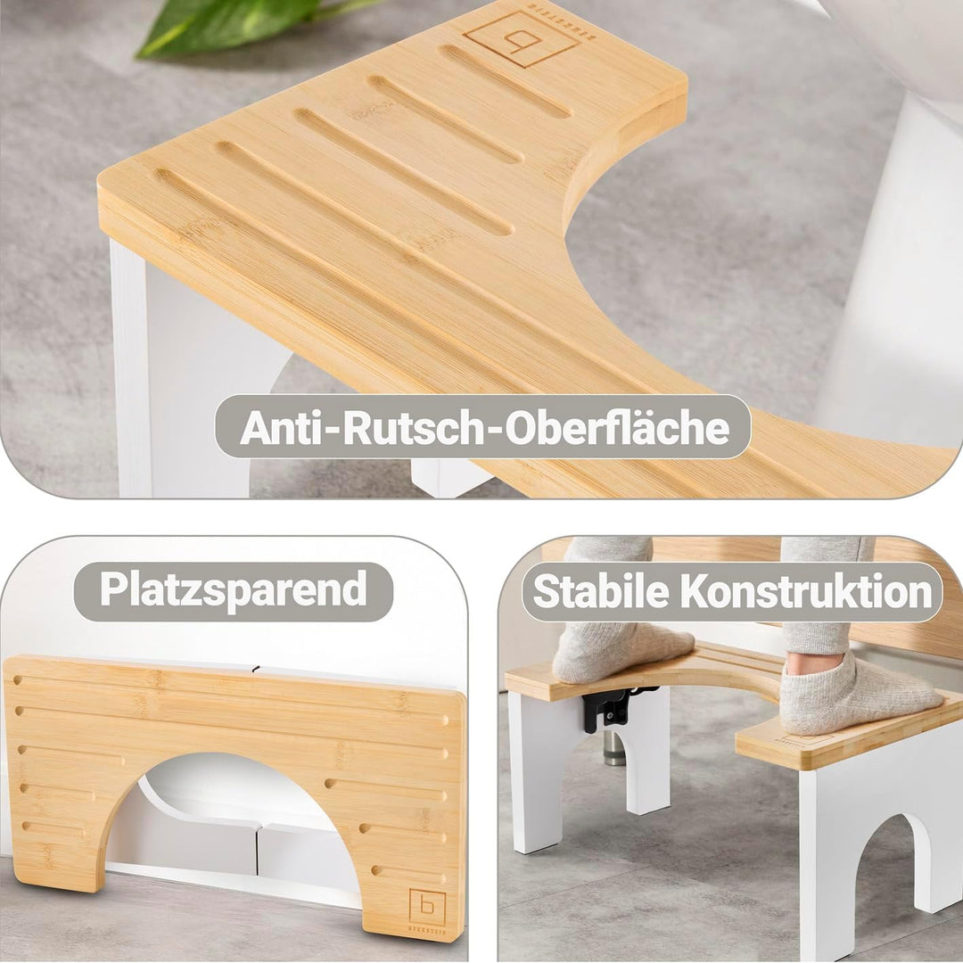BENKSTEIN Toilettenhocker Erwachsene - Toilettenhocker Holz - Klohocker Toiletten Hocker - WC Hocker