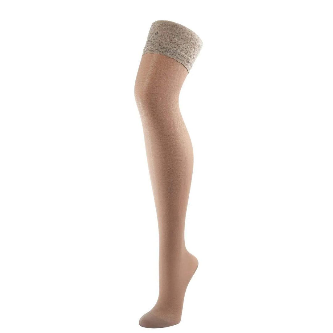BAHNER Premium Stützstrumpfe Damen halterlose transparente Spitzenstrümpfe, Strümpfen 70 DEN Qualitä