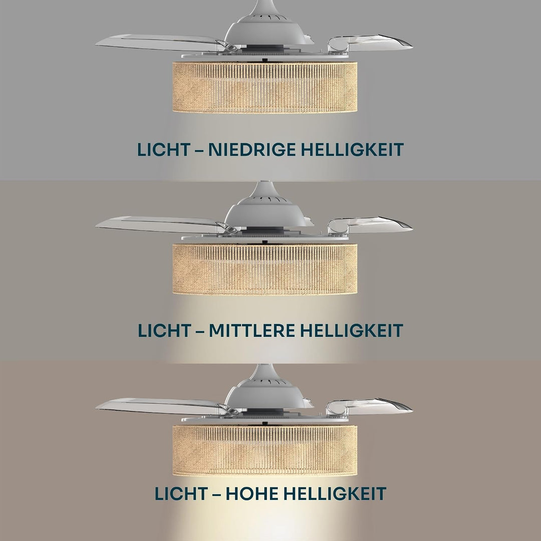 Mellerware - Deckenventilator mit Licht und Lampe Brizy Bright Rattan Sand | 3 Flügel | 106 cm Durch