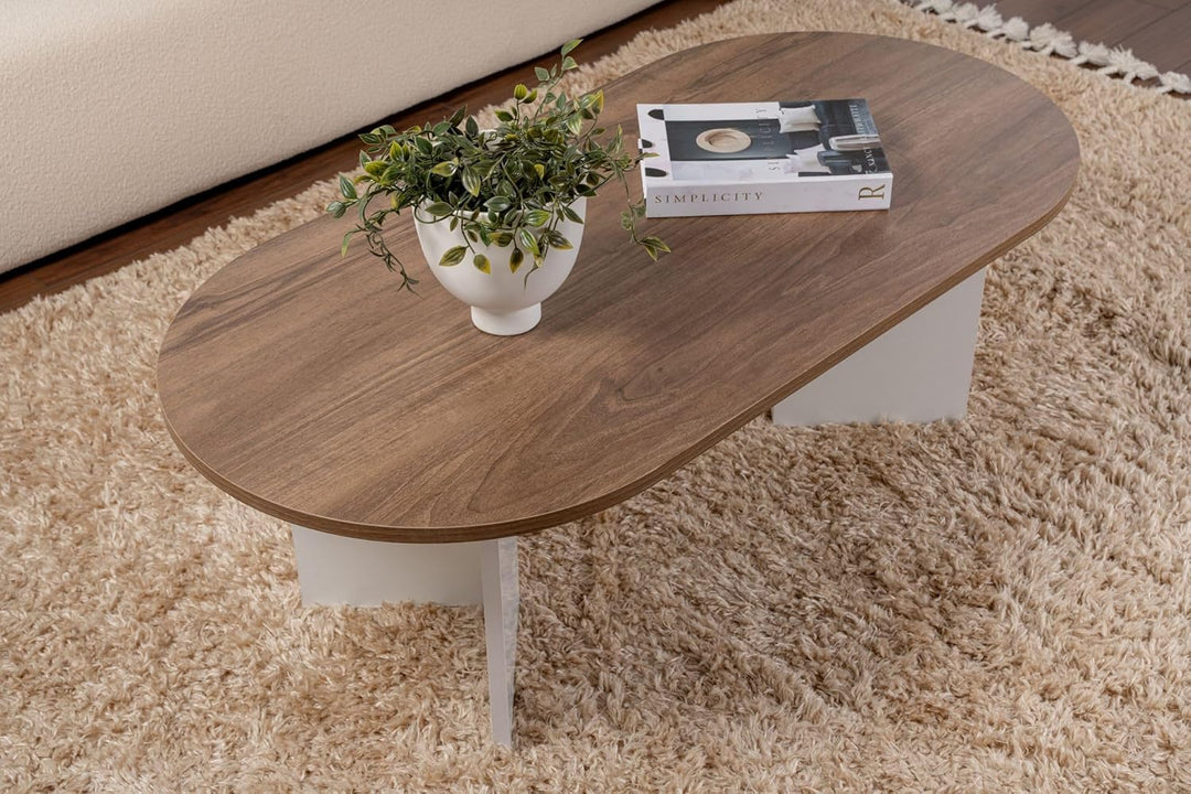 Stylish Coffee Table, Walnut & White, 119 x 39.8 x 60 cm | 100% Melamine Coated Particle Board, 18 m