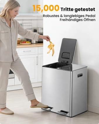 YEAUPE PRO Mülleimer Küche 40L (2 x 20L) mit Pedal, Doppel Mülleimer zur Mülltrennung, Edelstahl Tre