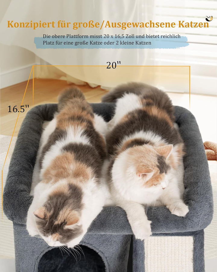 Kratzbaum für Grosse Katzen Stabil, Katzenbaum mit Gross Liegefläche(51x41cm), 2 Tier Katzenhöhle To