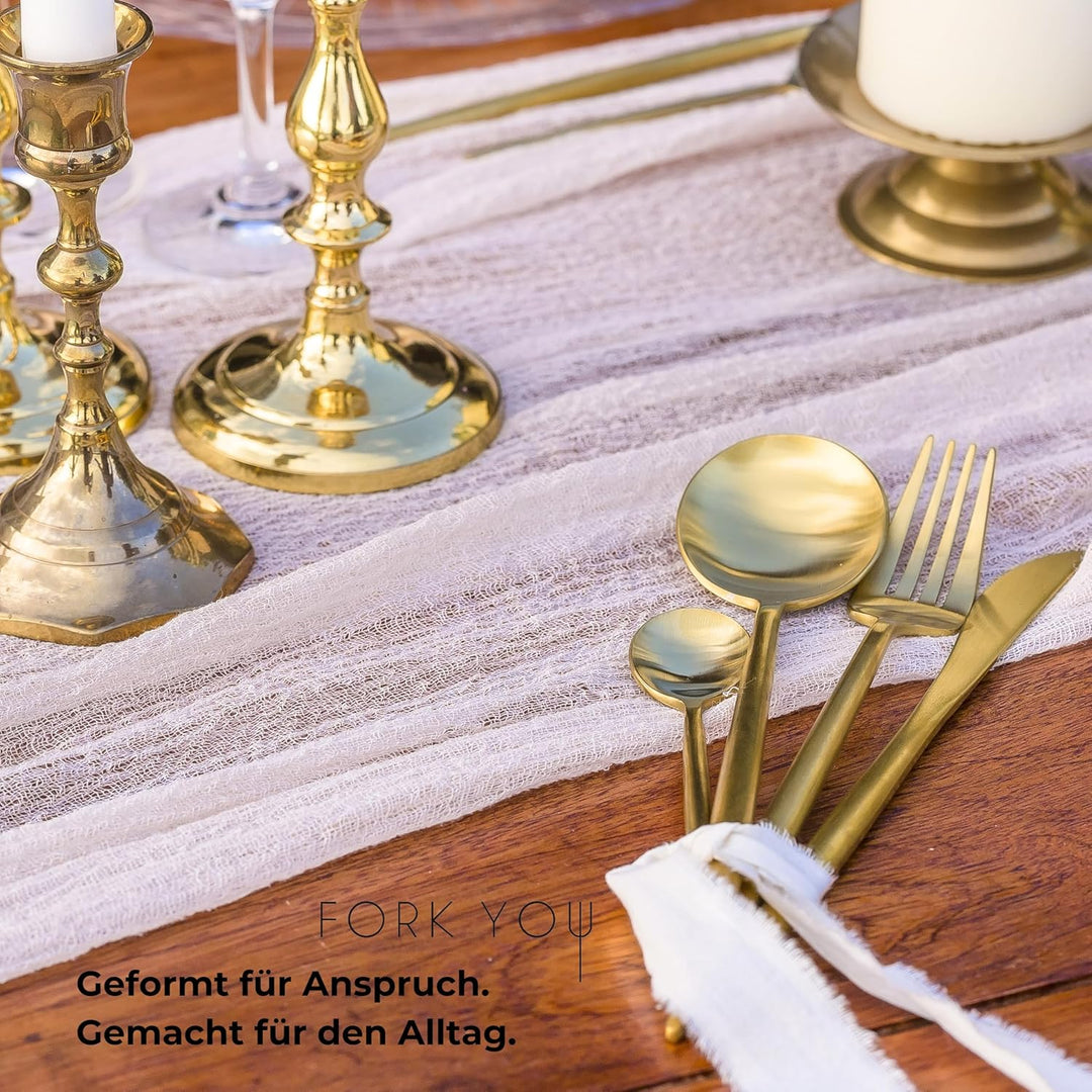 Besteck Set Gold Matt (16-teilig), rostfreier Edelstahl, Tafelbesteck für 4 Personen, spülmaschinenf