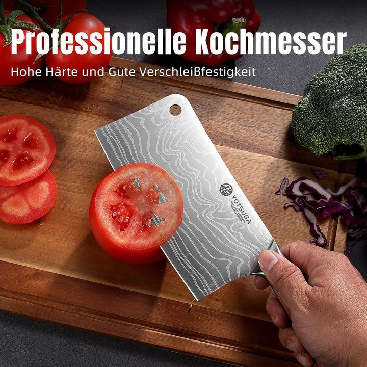 YOTSUBA Hackmesser, Chinesisches Kochmesser 18 CM, Küchenbeil mit ergonomischem Pakkawood-Holzgriff,