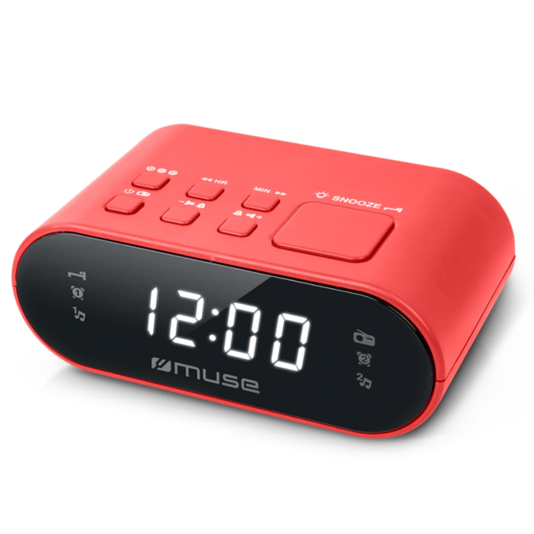 MUSE M-10 RD Radiowecker mit LED-Display, Zwei Weckzeiten, dimmbar, digitaler UKW-Tuner, 20 Sendersp